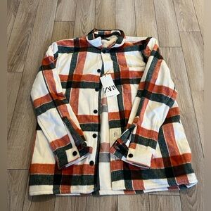 Zara Plaid Puffer Jacket - Orange, Green, White